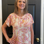 Tribal Short Sleeve Scoop Neck Top with Pleating Detail | Terracota - Juli's Wearable Art