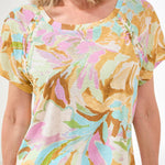 Tribal Short Sleeve Scoop Neck Top with Pleating Detail | Wisteria - Juli's Wearable Art
