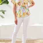 Tribal Short Sleeve Scoop Neck Top with Pleating Detail | Wisteria - Juli's Wearable Art