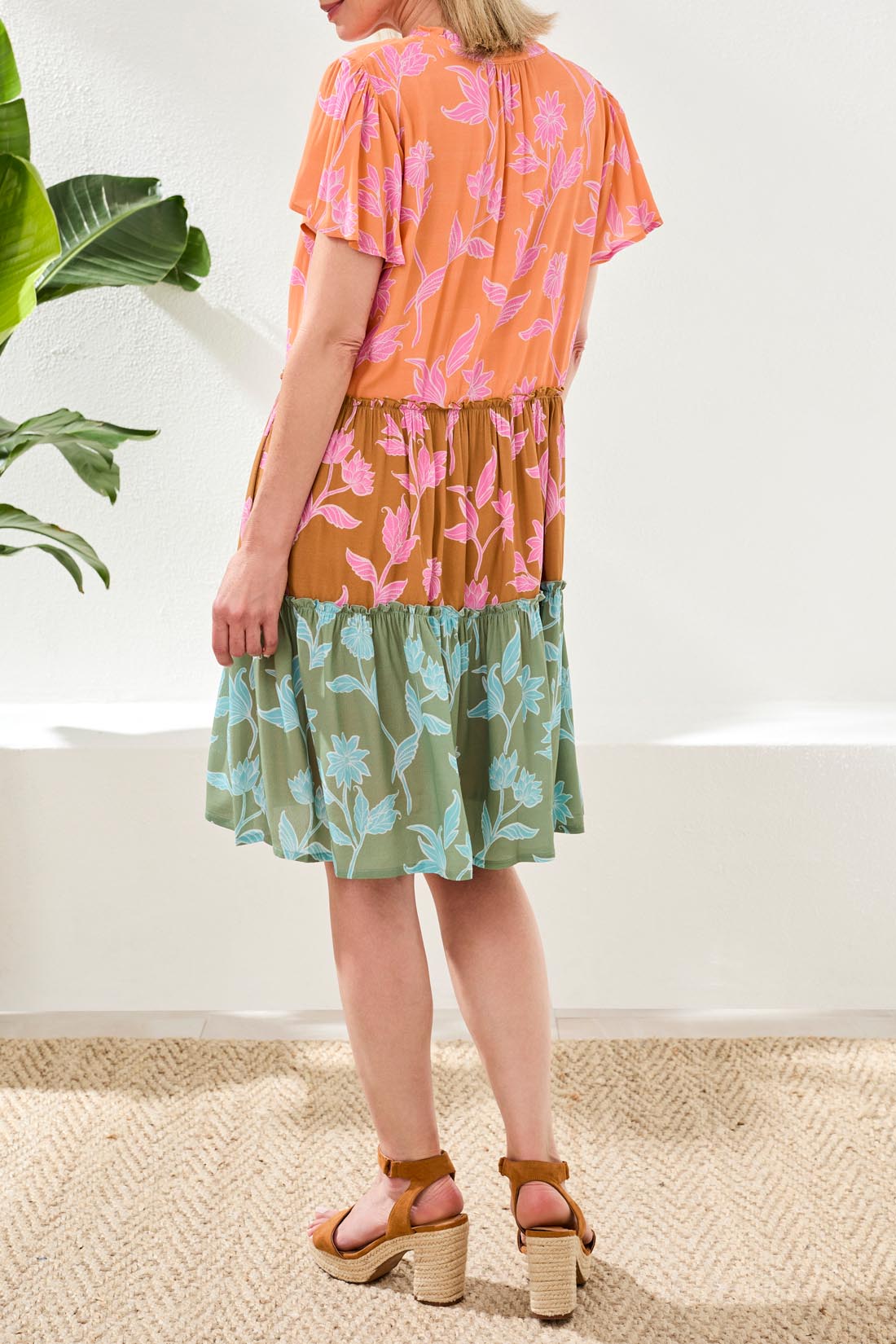 Tribal Short Sleeve Tiered Dress with Lining | Wistera - Juli's Wearable Art
