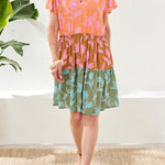 Tribal Short Sleeve Tiered Dress with Lining | Wistera - Juli's Wearable Art