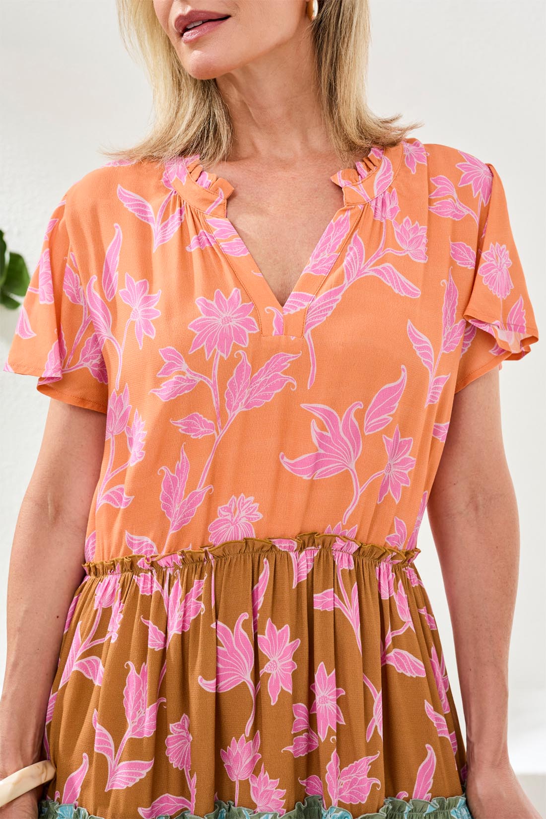 Tribal Short Sleeve Tiered Dress with Lining | Wistera - Juli's Wearable Art