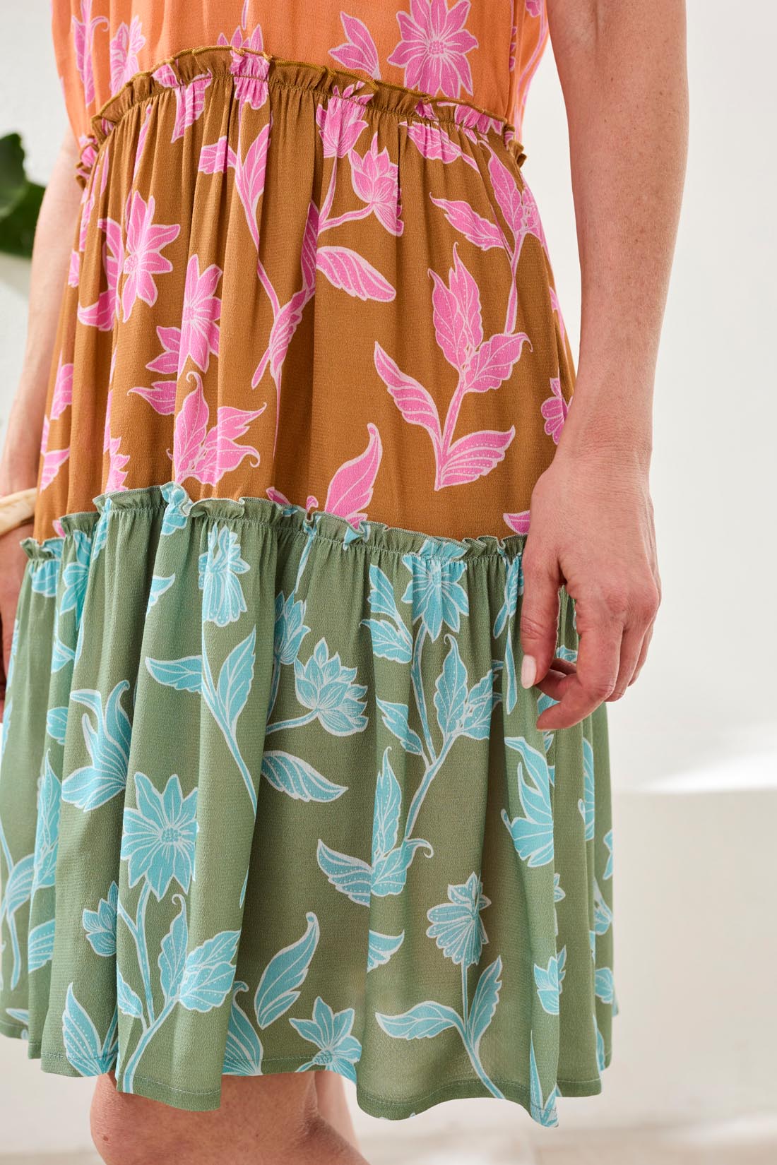 Tribal Short Sleeve Tiered Dress with Lining | Wistera - Juli's Wearable Art