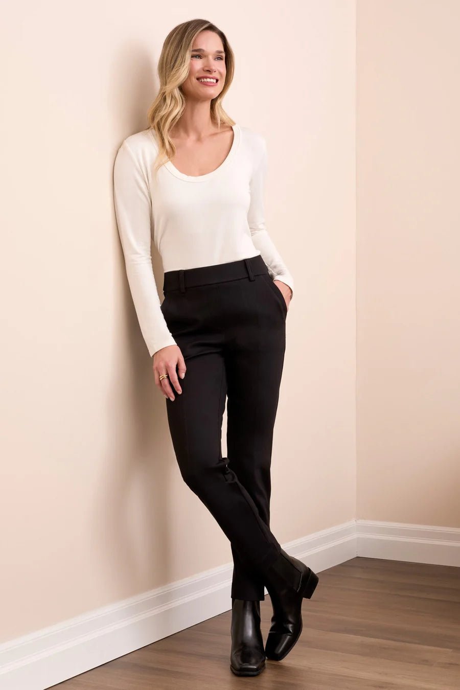 Tribal Signature Every Body Ponte Slim Cigarette Pull - On Pants – Black - Juli's Wearable Art