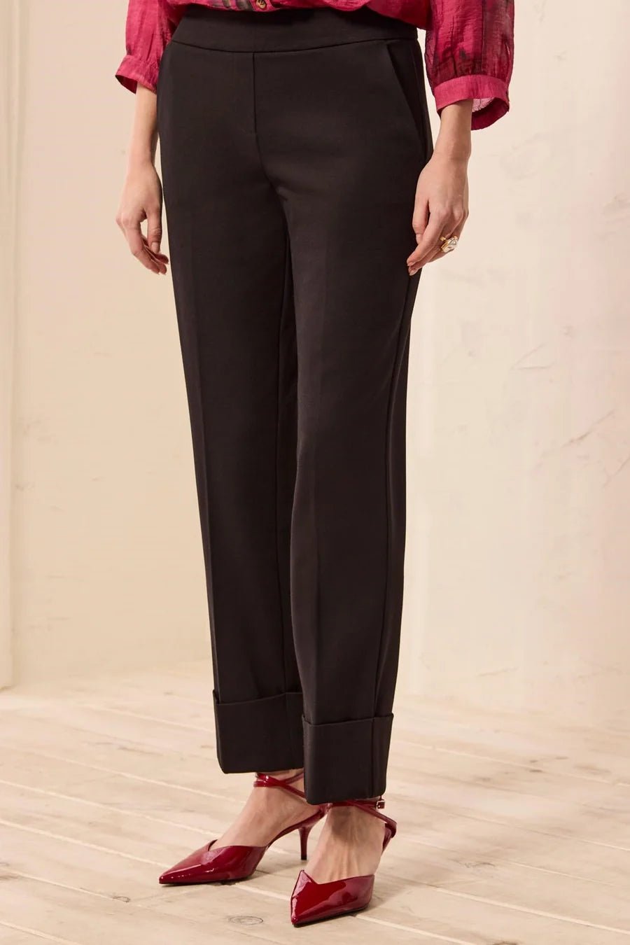 Tribal Signature Luxury Twill Straight Leg Cuffed Pull-On Pants | Black