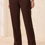 Tribal Signature Luxury Twill Straight Leg Cuffed Pull-On Pants | Espresso - Juli's Wearable Art
