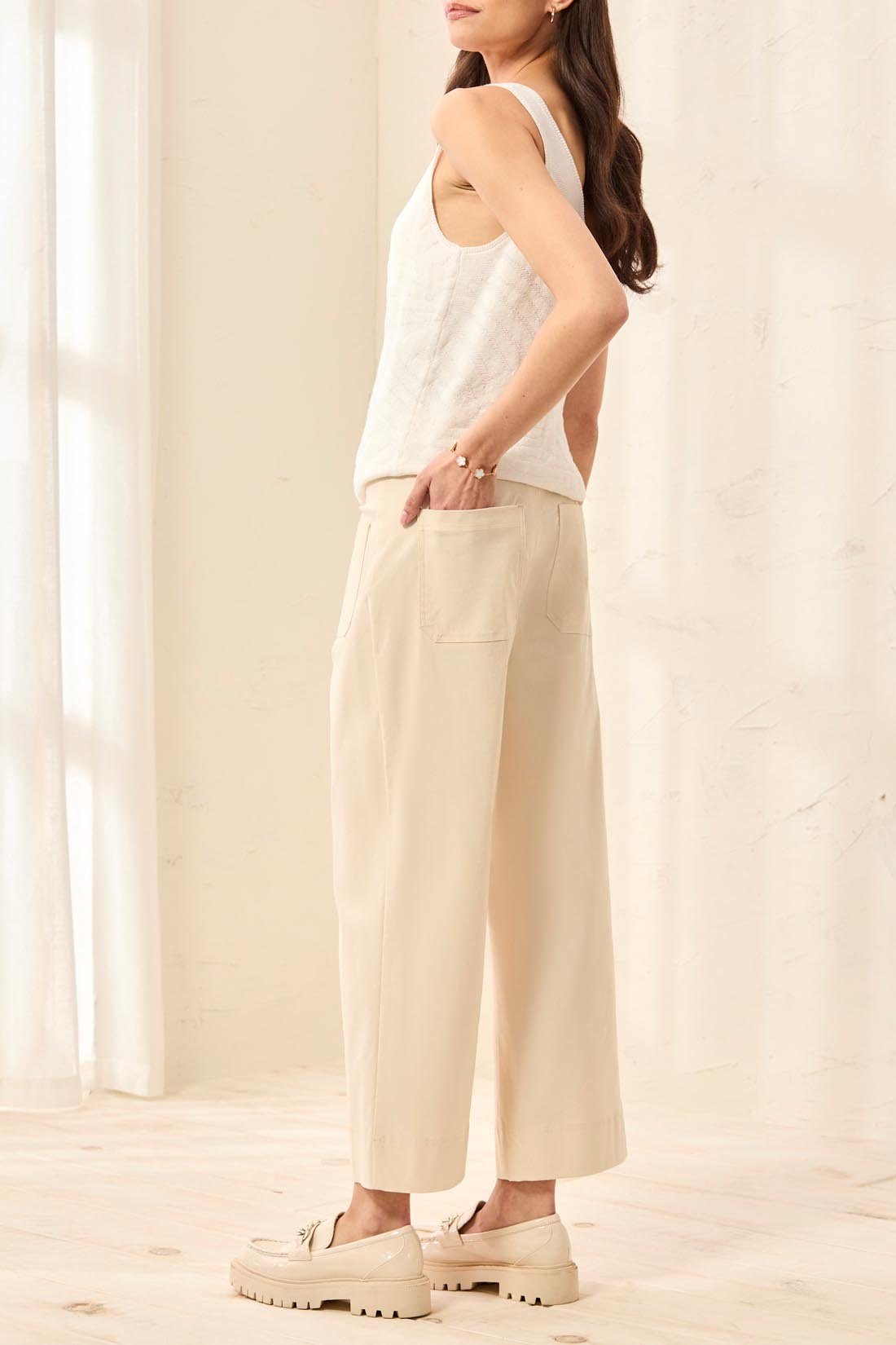 Tribal Signature Stretch Twill Button - Front Wide - Leg Ankle Pants | Canvas - Juli's Wearable Art
