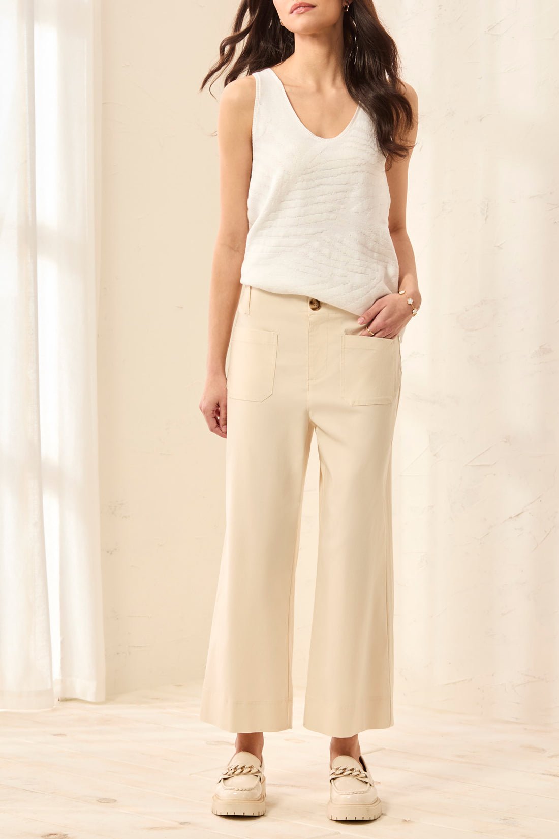 Tribal Signature Stretch Twill Button-Front Wide-Leg Ankle Pants  | Canvas