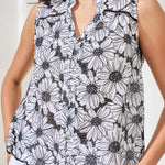 Tribal Sleeveless Button Front Blouse | Black & White Floral - Juli's Wearable Art