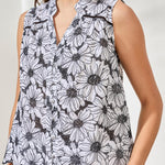 Tribal Sleeveless Button Front Blouse | Black & White Floral - Juli's Wearable Art