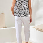 Tribal Sleeveless Button Front Blouse | Black & White Floral - Juli's Wearable Art