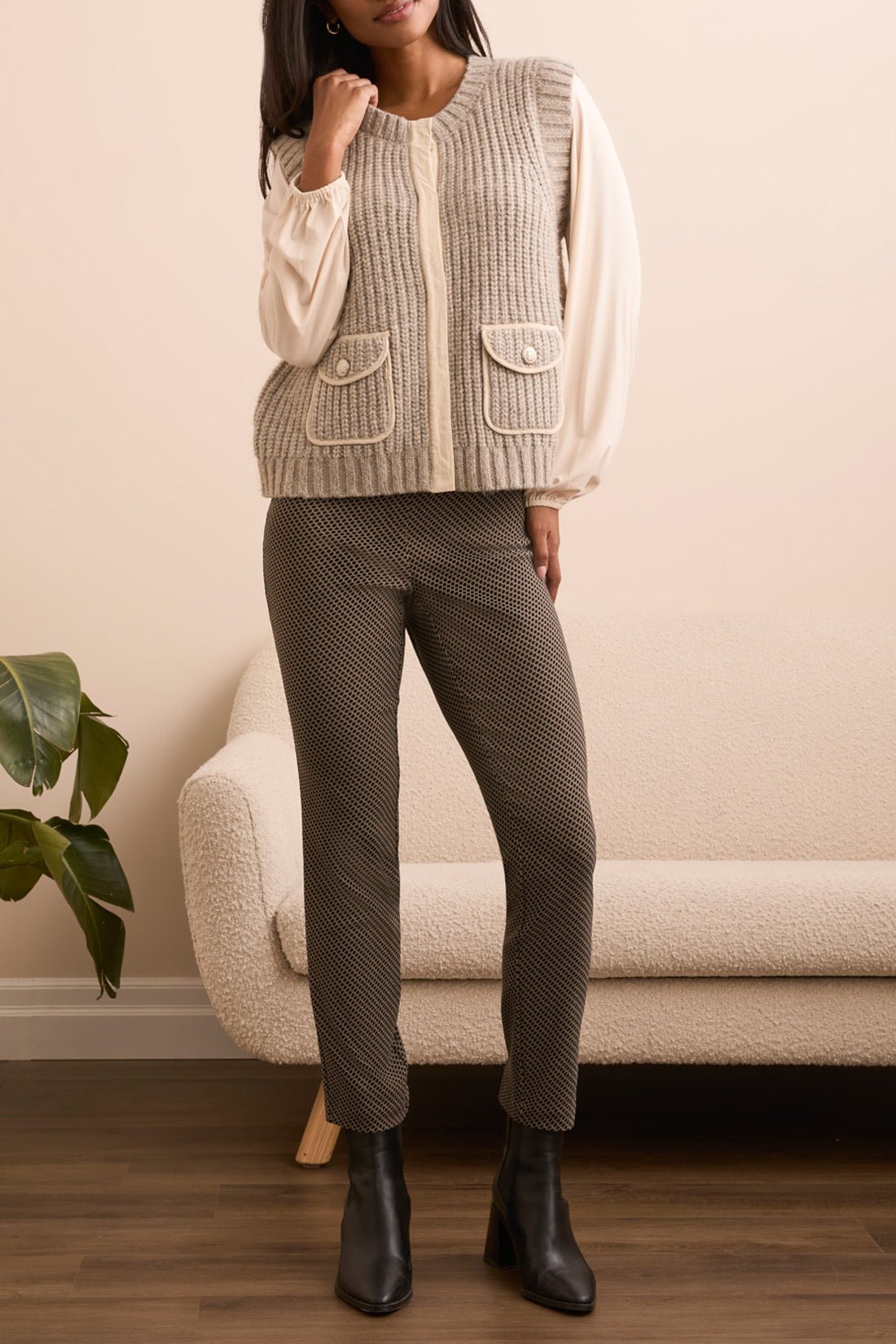 トップス NOBRAND knit vest Tribal Sleeveless Button-Up Knit Vest – Heather Sandstone