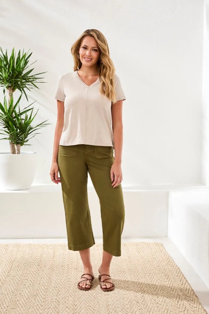 Tribal Slub Knit V - Neck Top with Double Trim Detail | Quartz - Juli's Wearable Art