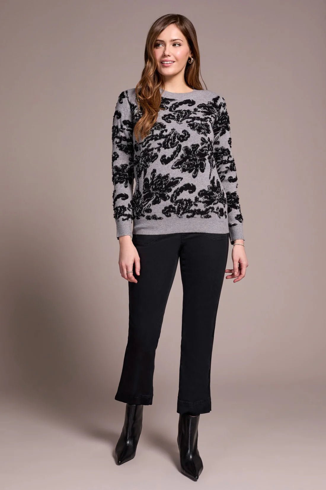 Tribal Soft Boucle Jacquard Crewneck Sweater – Grey Mix - Juli's Wearable Art