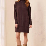 Tribal Soft French Terry Turtleneck Long Sleeve Knit Dress | Saddle Brown - Juli's Wearable Art