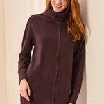 Tribal Soft French Terry Turtleneck Long Sleeve Knit Dress | Saddle Brown - Juli's Wearable Art