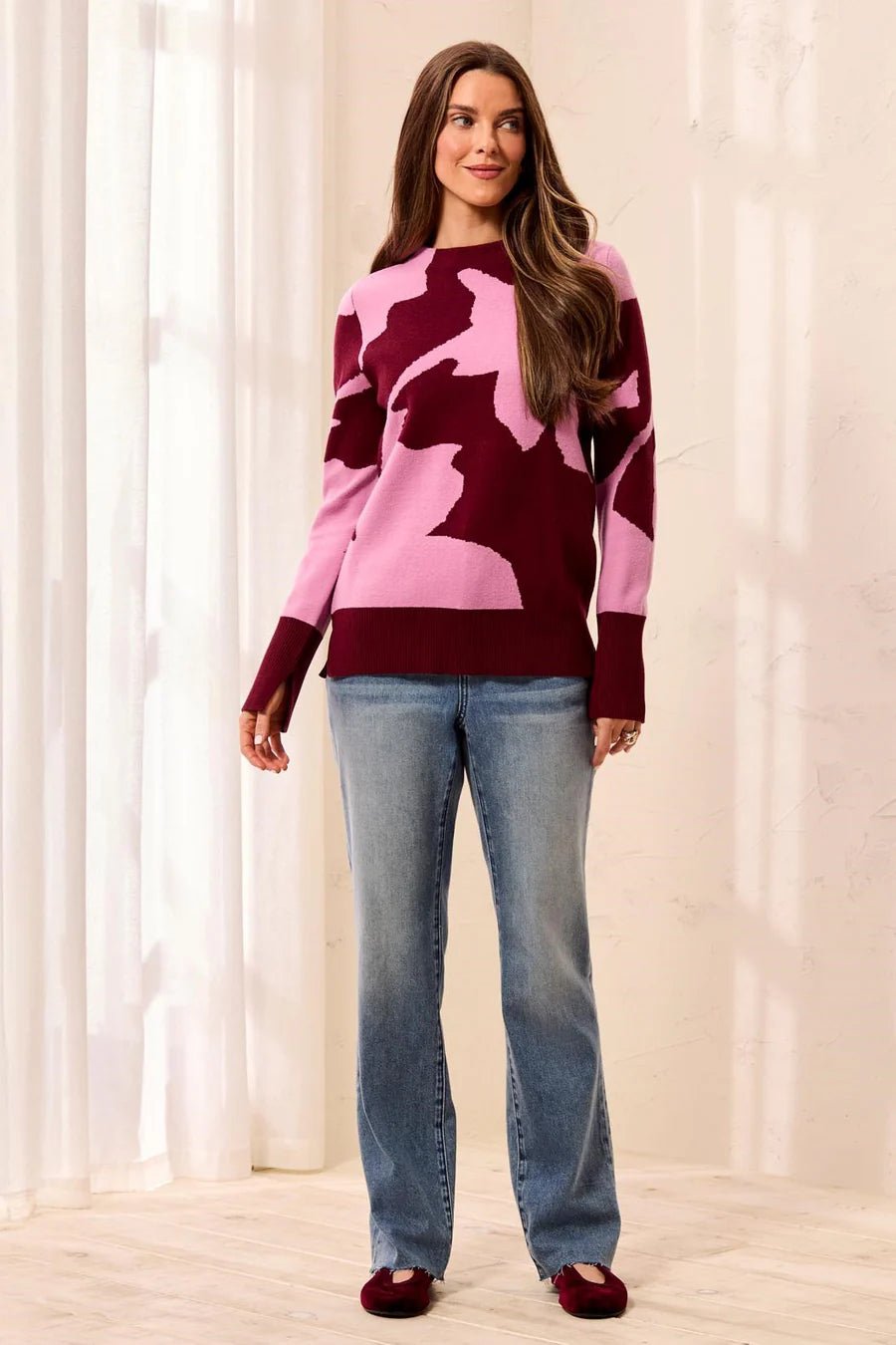 Tribal Soft Knit Colorblock Mock Neck Sweater | Cherry Lacquer