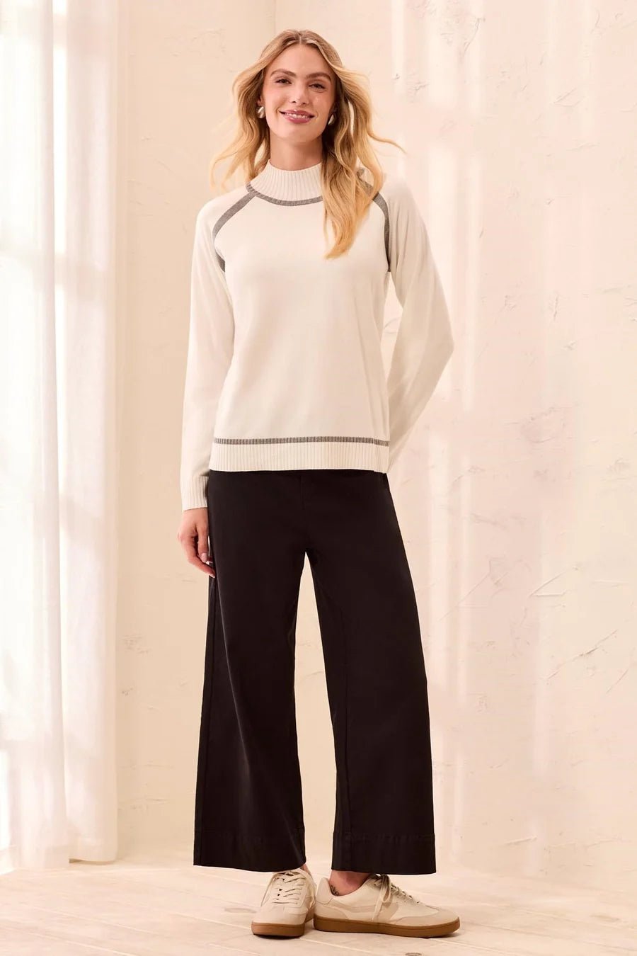 Tribal Soft Long Sleeve Mock Neck Raglan Sweater | Cream