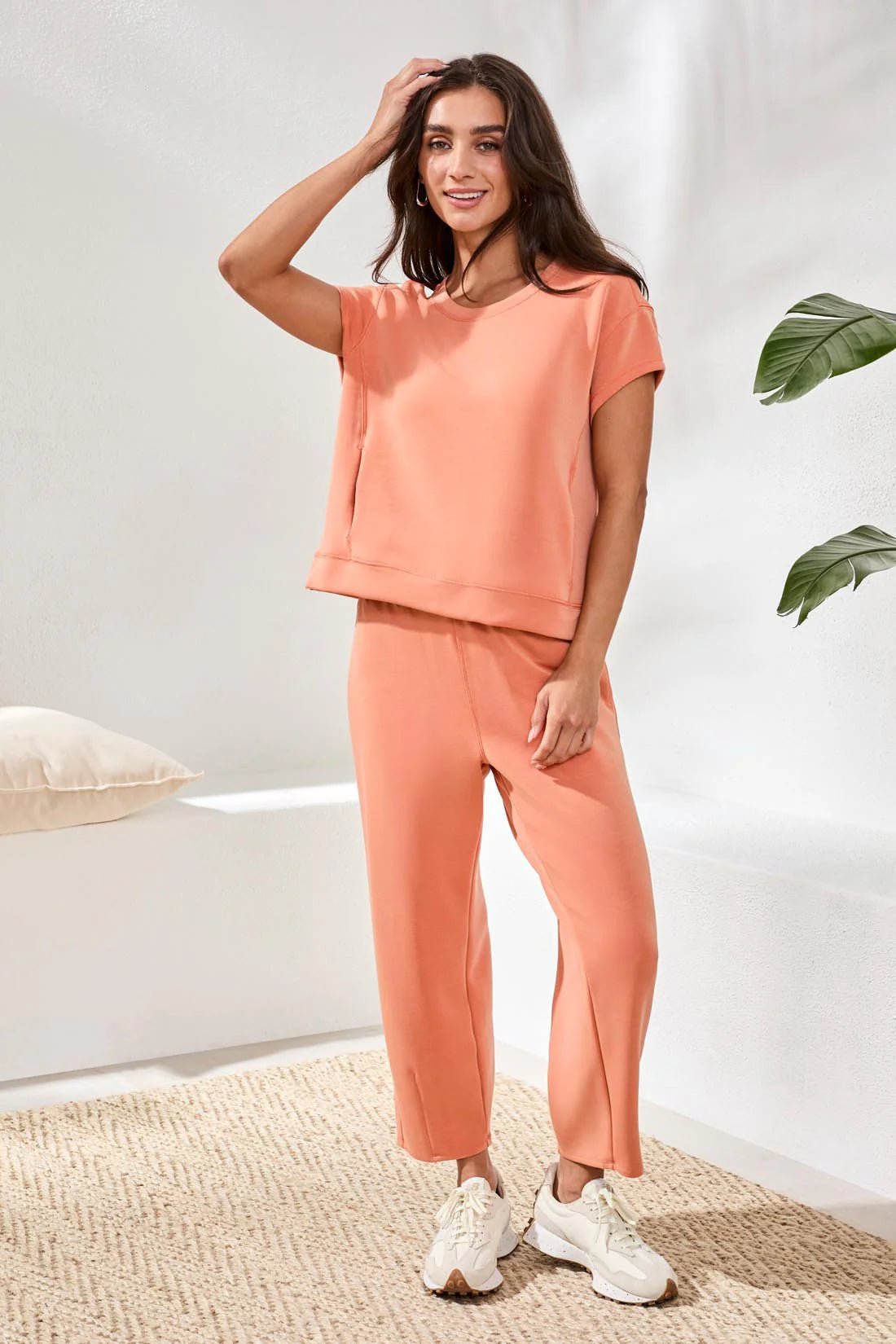 Tribal Soft Modal Cap - Sleeve Crew Neck Top | Guava Blush - Juli's Wearable Art