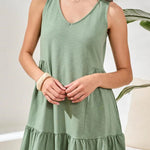 Tribal Soft Slub Knit Sleeveless V - Neck Tiered Dress | Moss - Juli's Wearable Art