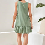 Tribal Soft Slub Knit Sleeveless V - Neck Tiered Dress | Moss - Juli's Wearable Art