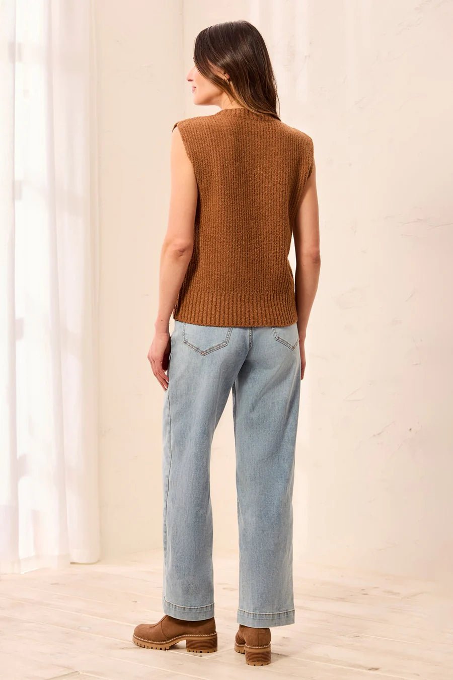 Tribal Soft Split Crew Neck Sleeveless Sweater | Hazelwood - Juli's Wearable Art
