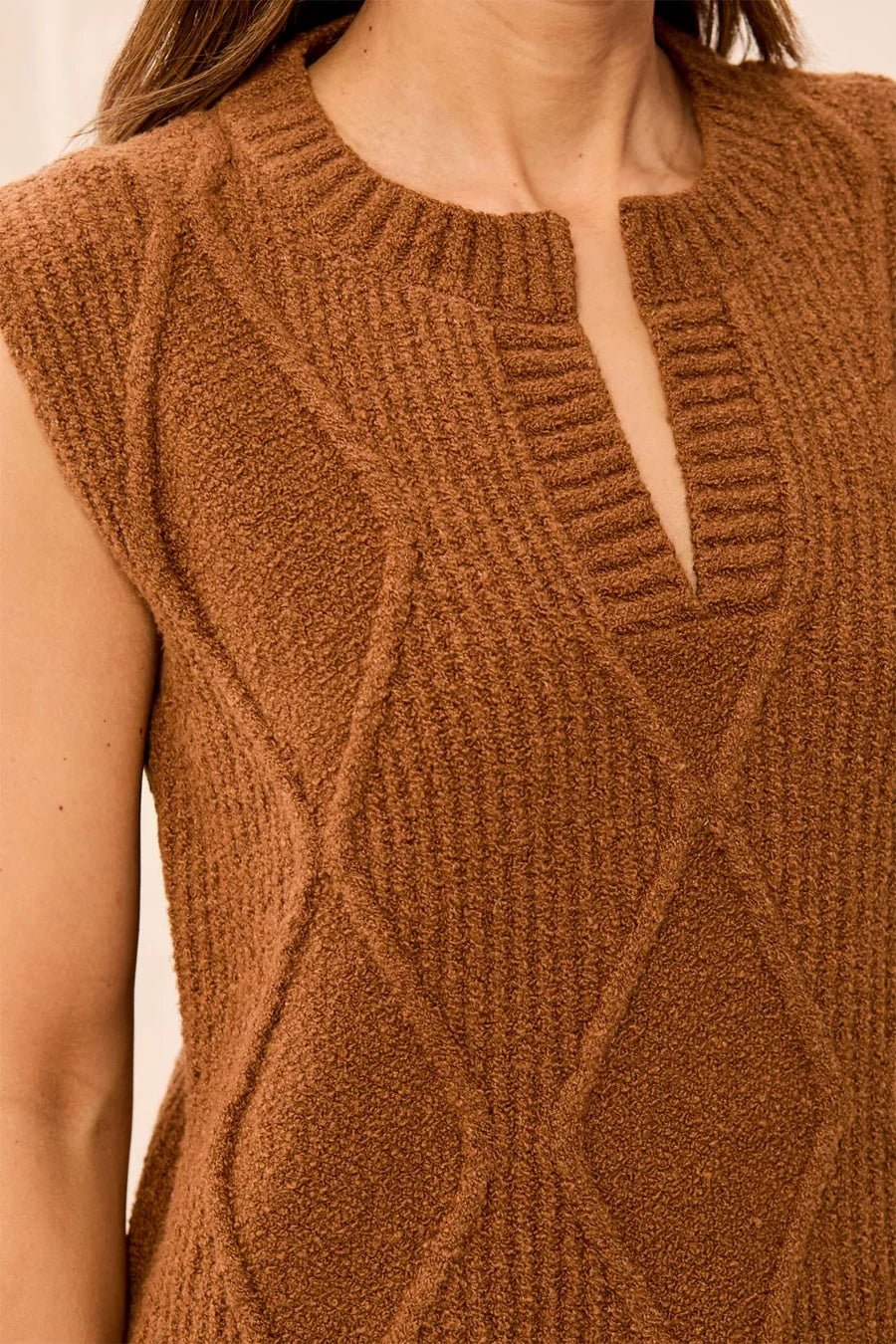 Tribal Soft Split Crew Neck Sleeveless Sweater | Hazelwood