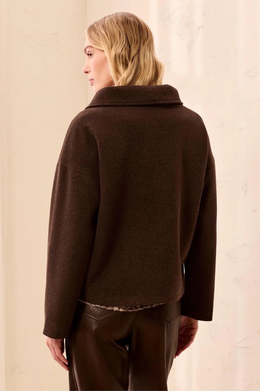 Tribal Soft Structured Funnel Neck Button Front Jacket | Saddle Brown - Juli's Wearable Art