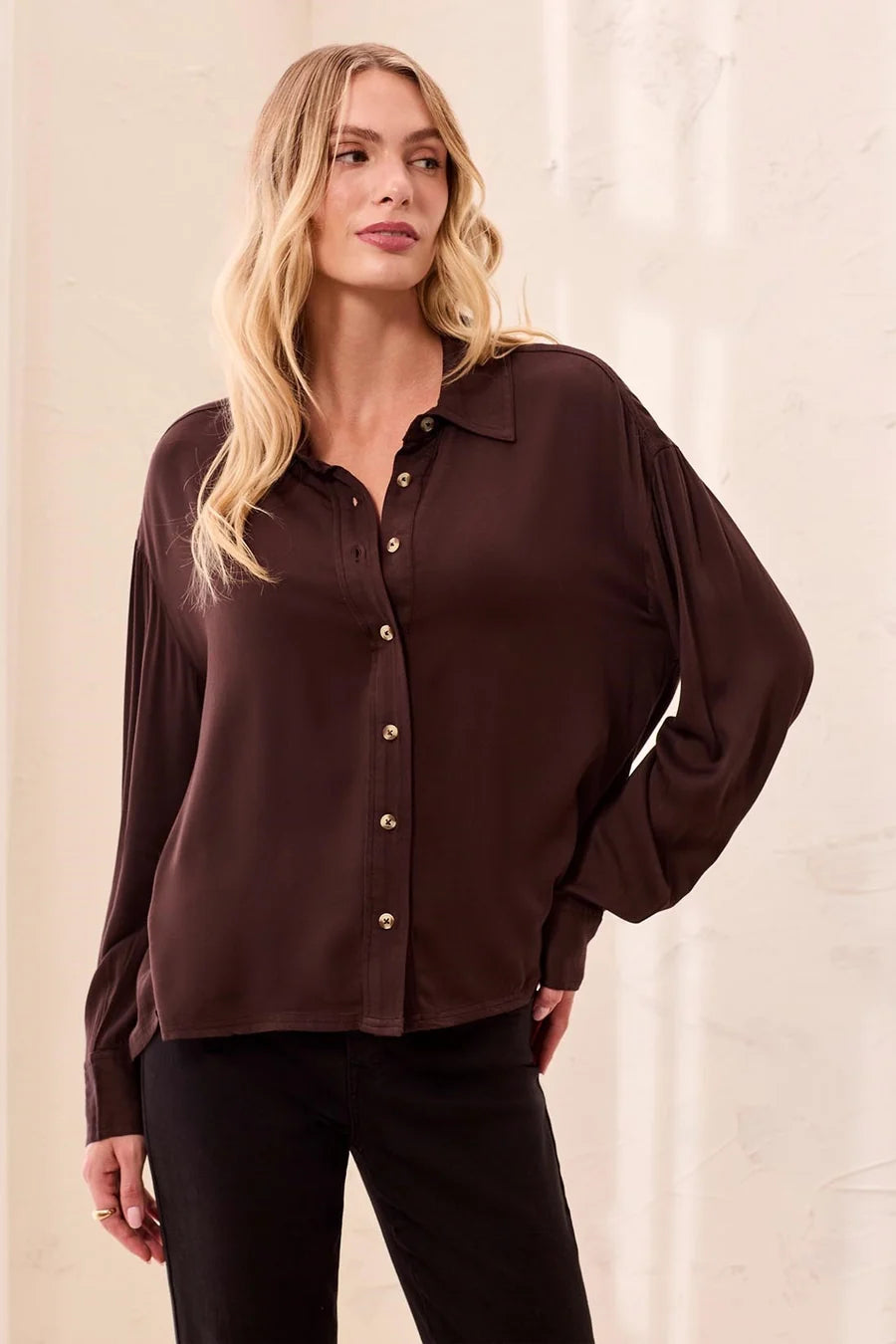 Tribal Soft Viscose Drop Shoulder Button Front Collared Blouse | Hickory