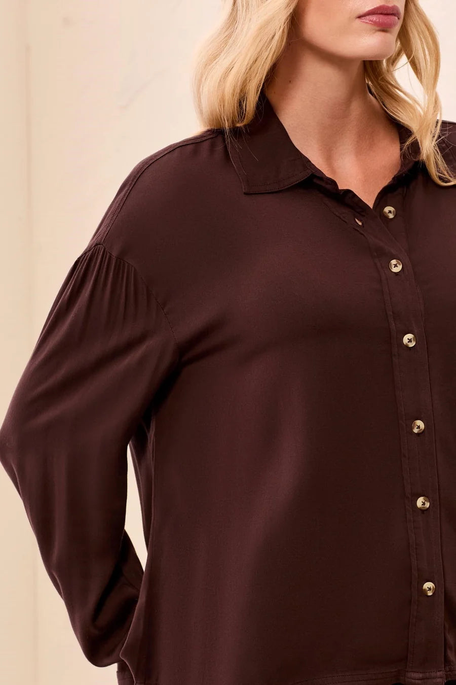 Tribal Soft Viscose Drop Shoulder Button Front Collared Blouse | Hickory