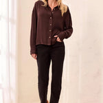 Tribal Soft Viscose Drop Shoulder Button Front Collared Blouse | Hickory - Juli's Wearable Art