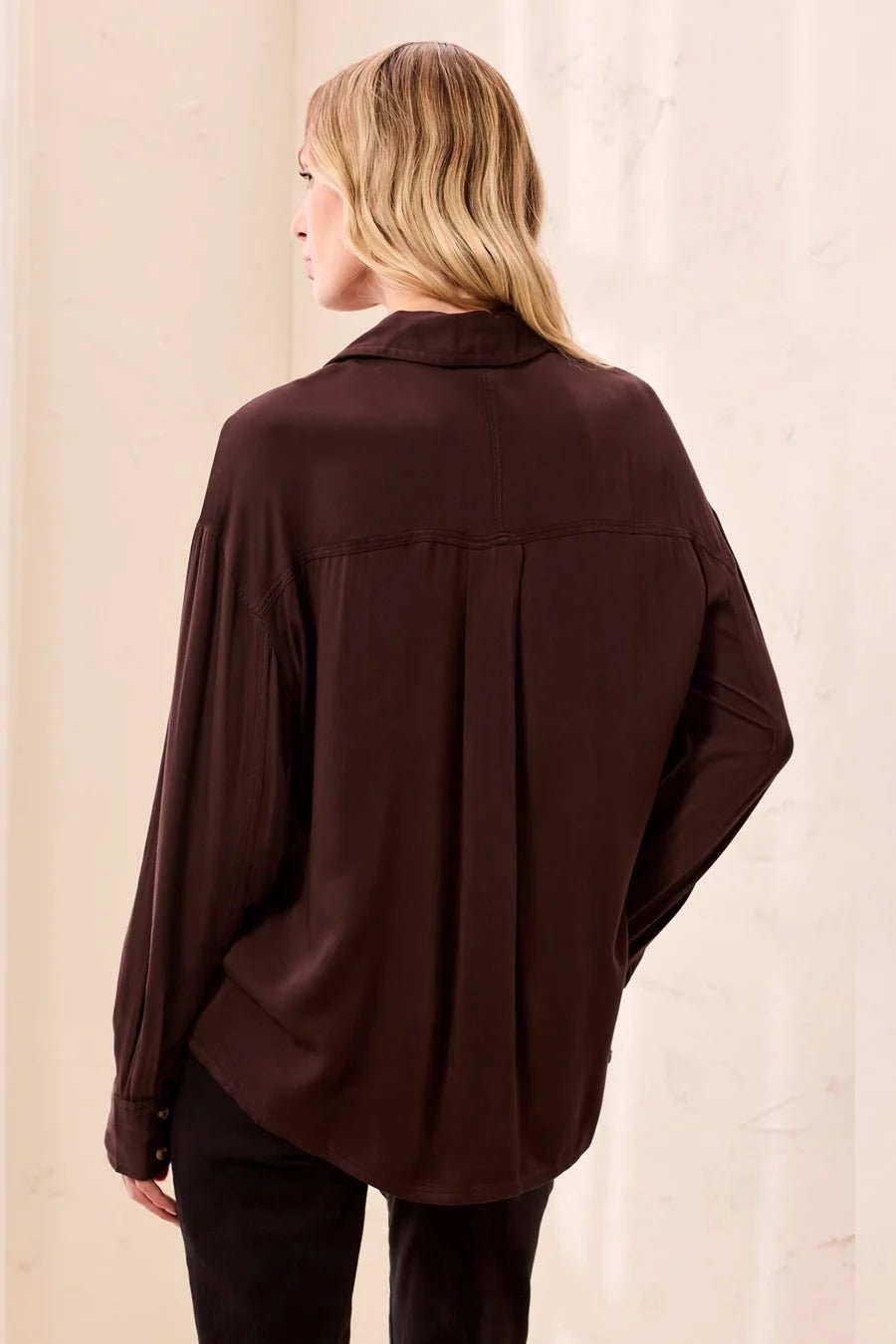 Tribal Soft Viscose Drop Shoulder Button Front Collared Blouse | Hickory - Juli's Wearable Art
