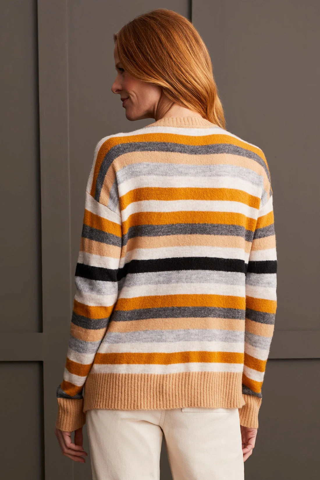 Tribal Soft Yarn Striped Crew Neck Sweater