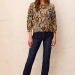 Tribal Soft Yarn Three-Quarter Sleeve Crewneck Sweater | Aloe - Juli's Wearable Art