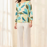 Tribal Soft Yarn Three - Quarter Sleeve Crewneck Sweater | Aqua Sky - Juli's Wearable Art