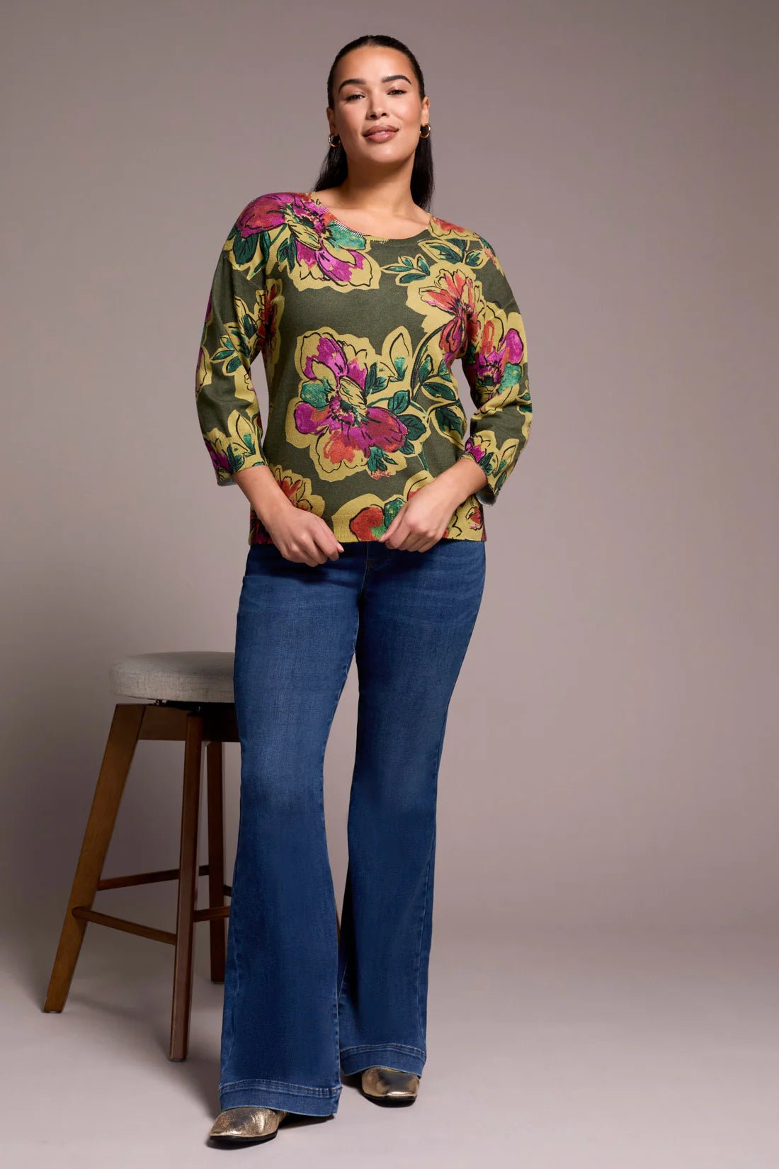 Tribal Soft Yarn Three - Quarter Sleeve Crewneck Sweater - Juli's Wearable Art