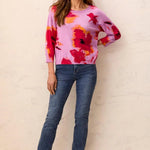 Tribal Soft Yarn Three-Quarter Sleeve Crewneck Sweater | Pansy - Juli's Wearable Art