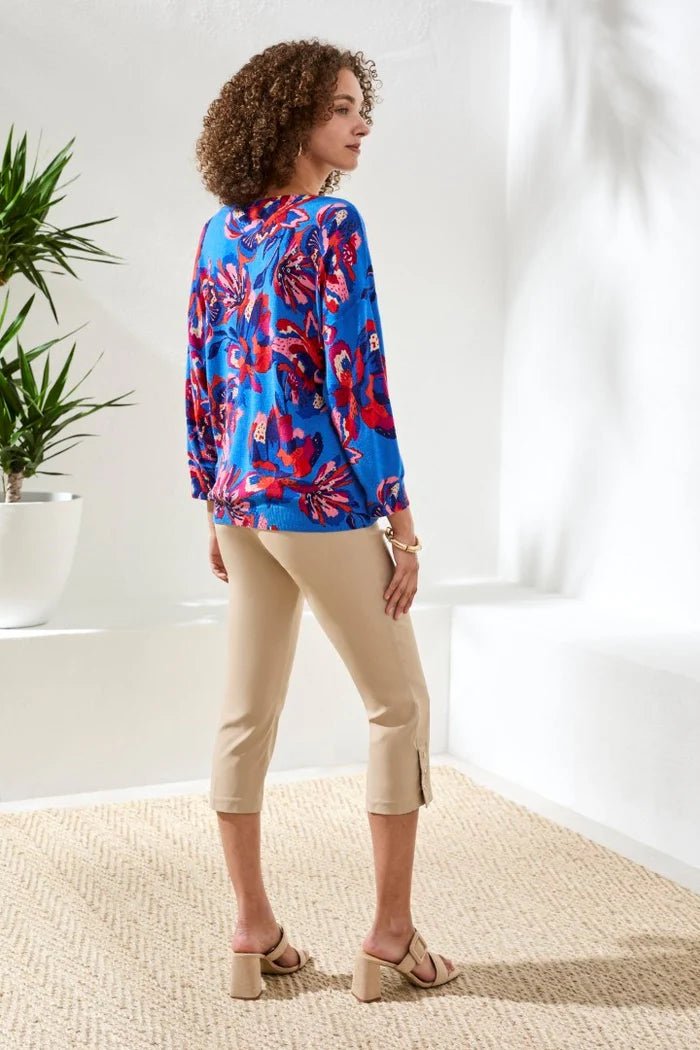 Tribal Soft Yarn Three - Quarter Sleeve Crewneck Sweater | Turkish Sea - Juli's Wearable Art