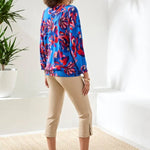 Tribal Soft Yarn Three - Quarter Sleeve Crewneck Sweater | Turkish Sea - Juli's Wearable Art