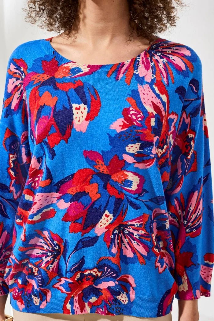 Tribal Soft Yarn Three - Quarter Sleeve Crewneck Sweater | Turkish Sea - Juli's Wearable Art