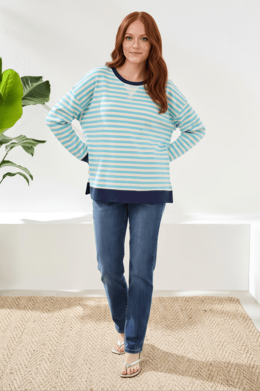 Tribal Striped French Terry Crew Neck Shirt - Juli's Wearable Art