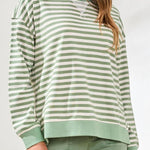 Tribal Striped French Terry Crew Neck Top with Combo Trim - Juli's Wearable Art