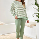 Tribal Striped French Terry Crew Neck Top with Combo Trim - Juli's Wearable Art