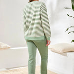 Tribal Striped French Terry Crew Neck Top with Combo Trim - Juli's Wearable Art