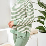 Tribal Striped French Terry Crew Neck Top with Combo Trim - Juli's Wearable Art