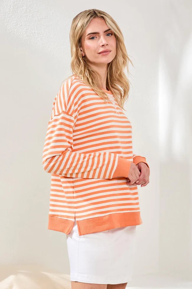 Tribal Striped French Terry Crew Neck Top With Combo Trim | Mango - Juli's Wearable Art