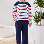 Tribal Striped Yarn Dye Slub Knit Boat Neck Top - Juli's Wearable Art