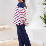 Tribal Striped Yarn Dye Slub Knit Boat Neck Top - Juli's Wearable Art