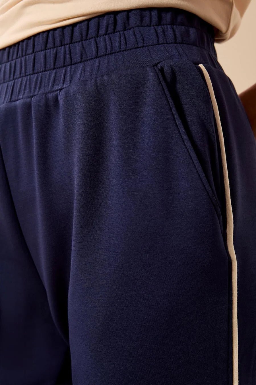 Tribal TECHNO LUX Jogger Pants with Contrast Piping & U-Hem | Jet Blue - Juli's Wearable Art