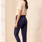 Tribal TECHNO LUX Jogger Pants with Contrast Piping & U-Hem | Jet Blue - Juli's Wearable Art